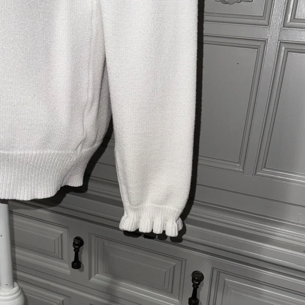 BTFBM Women's White Ruffled Sweater with Brown Buttons Size Small - Picture 4 of 12